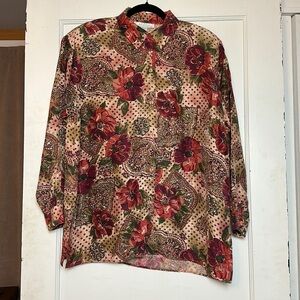 The bridge collection 100% silk vintage floral tunic button down blouse